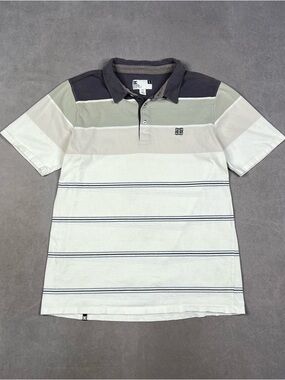 DC Men's Short-Sleeve Striped Polo in White, Gray, and Sage